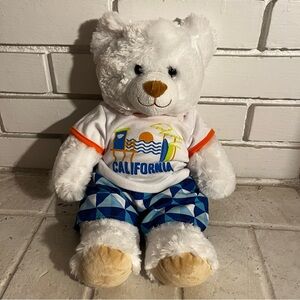 NWT Build-a-Bear teddy bear, white with California swimsuit outfit